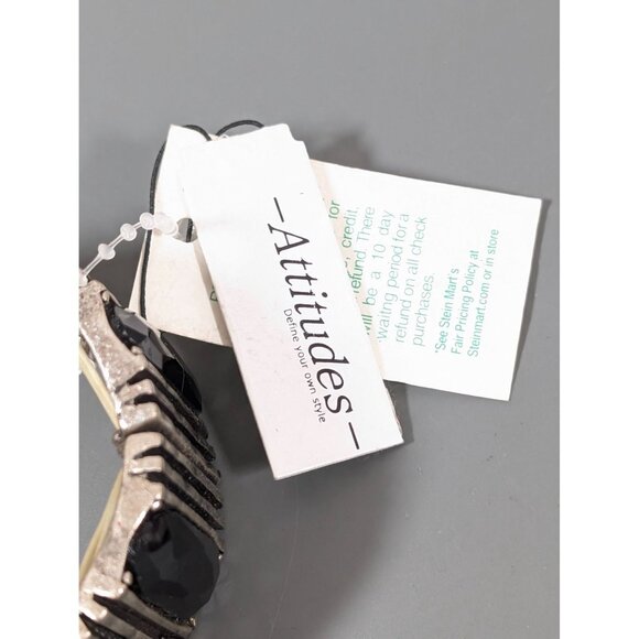 Attitudes Black Glass Bracelet Industrial Modernist Silver Tone Stretch 6.5" - Picture 4 of 9